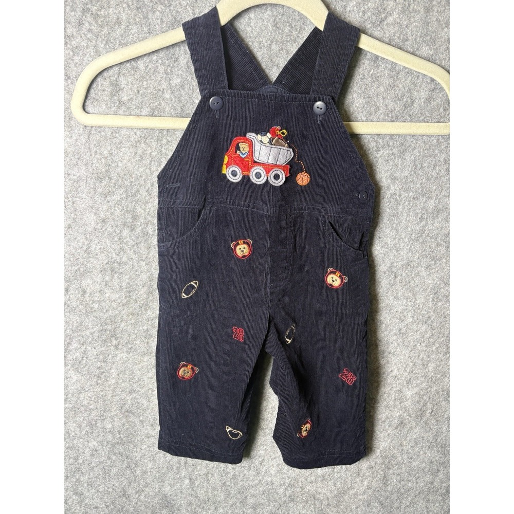 Baby Overalls Corduroy Dump Truck Bears Sports Theme Sz 6-9 Mo Navy Blue